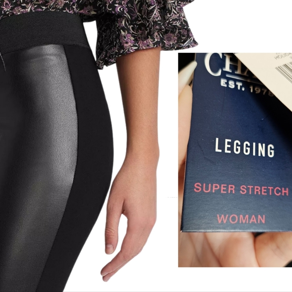 NWT Chaps 2X Black Faux Leather Ponte Leggings W-2490 - Picture 2 of 14